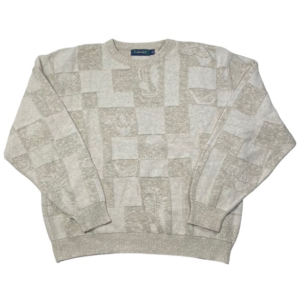 Carmel Other - Vintage 3D Knit Men's‎ Sweater Golf Theme Cream XL Made in USA by Carmel Grandpa